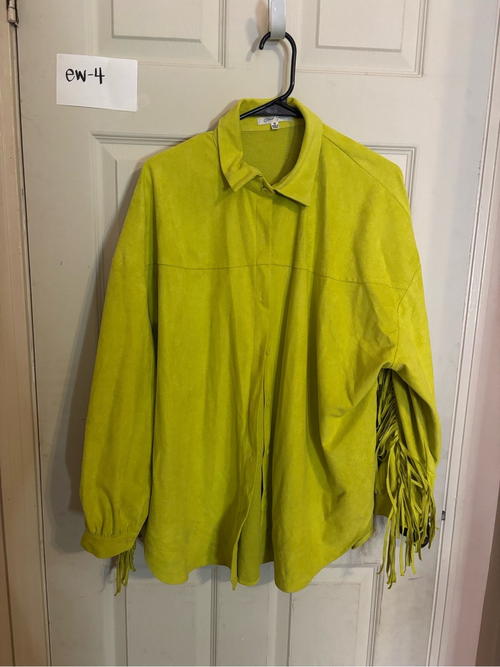 Women’s Fringe Suede Jacket in Chartreuse - cloud nine